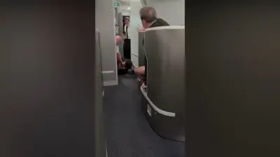 American Airlines passenger restrained, knocked to floor while barging into cockpit: video