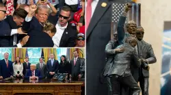 Sculpture depicting iconic Trump assassination attempt photo displayed in Oval Office